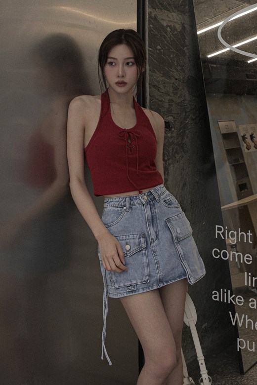 胸前綁繩繞頸細毛巾布BRA背心