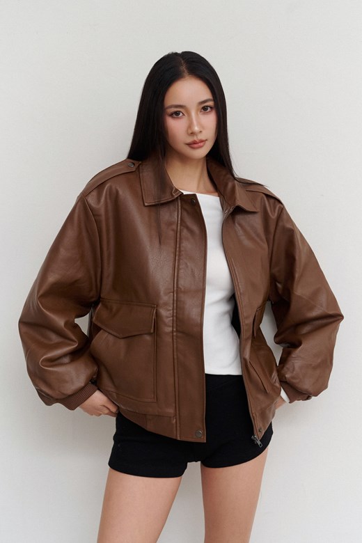 滿分好率性鋪棉皮衣外套