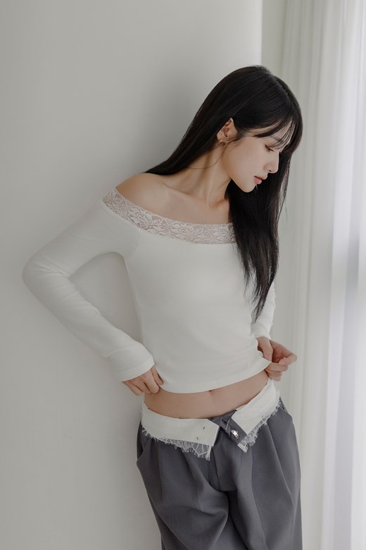 蕾絲一字領BRA TOP長袖上衣