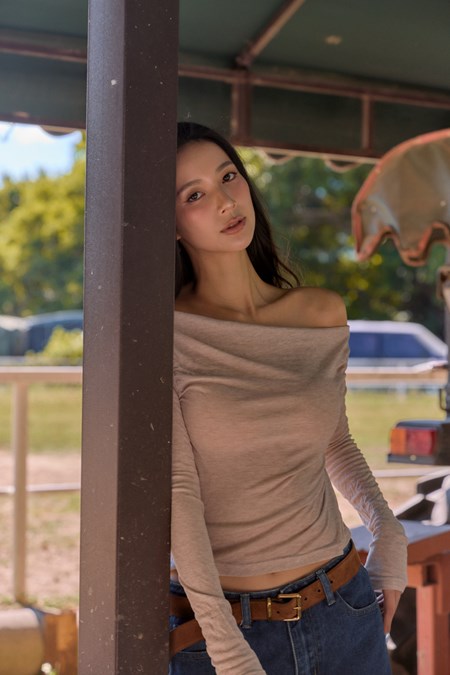 SQB Capsule Wood Blend Off Shoulder Top