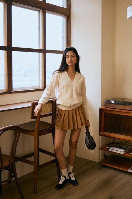 Pumpkin Spice Suede Pleated Skirt