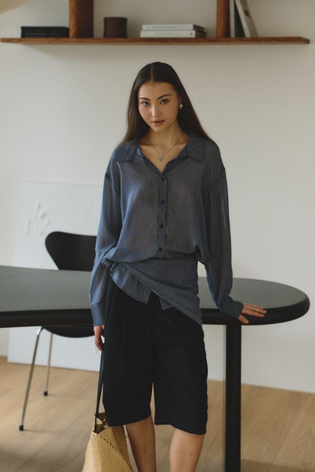 Dahlia Striped Sheer Shirt&Scarf Set