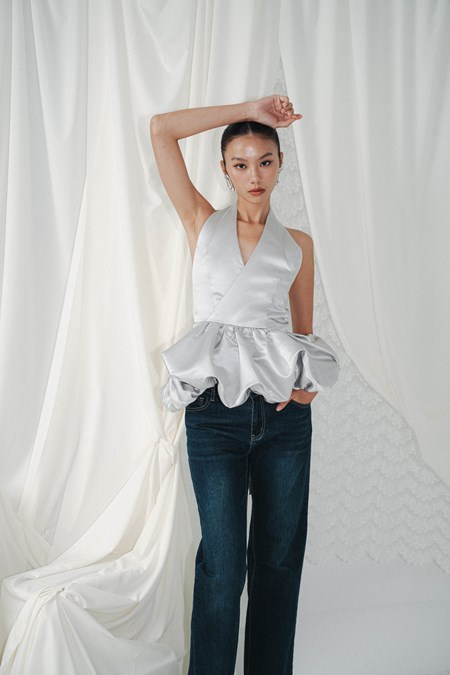 SQB Soiree Bubble Halter Bow Top
