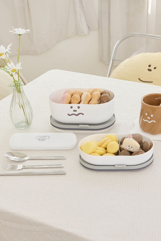 【LiFE RiCH】奶油家族聯名輕伴盒餐具組（一組含兩盒＋餐具組＋束環+隔熱手提袋+分隔片）