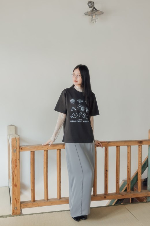 奶油假日花市斑駁感印花Tee