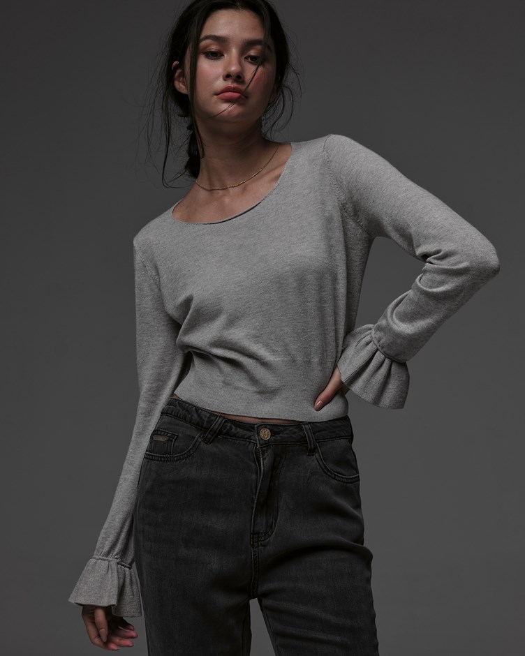 荷葉人造絲細腰針織上衣