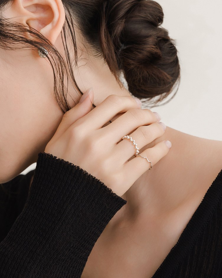 925不規則圓珠銀圈戒指