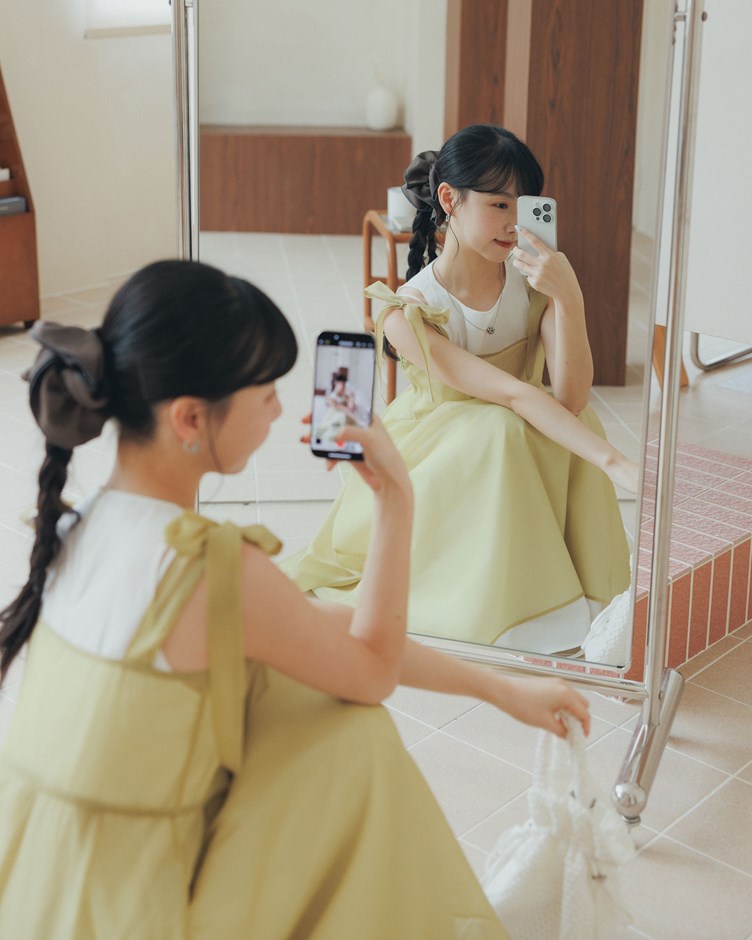 雙綁帶霧紗透肌感洋裝