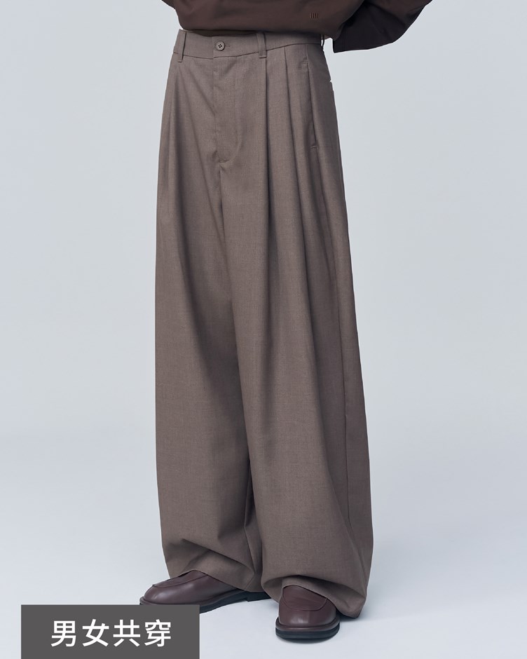 中性西裝料打褶抗皺長褲