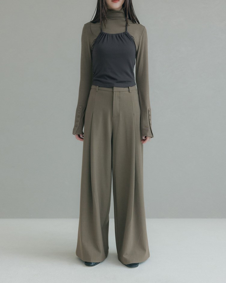 知性雙腰頭打摺直條長褲