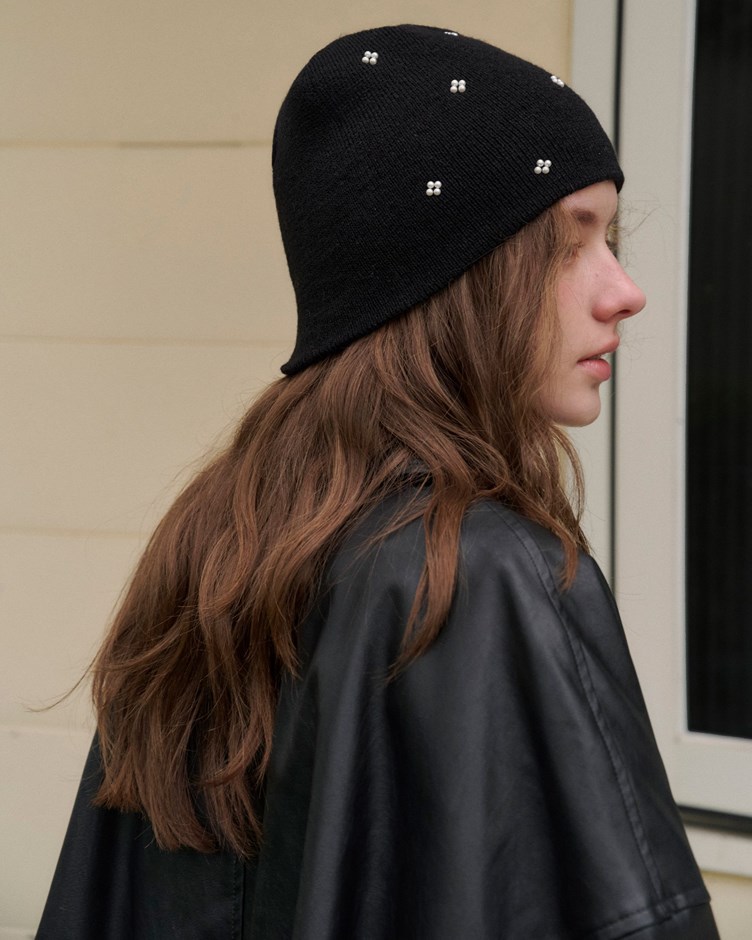 珍珠花朵造型毛帽