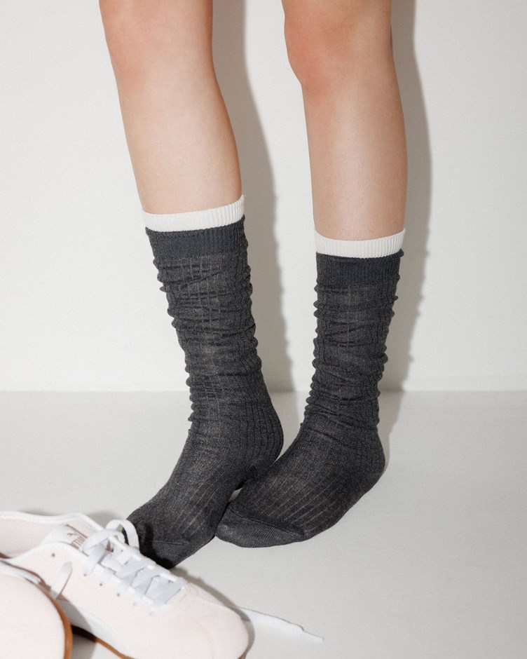 微透坑紋長筒堆堆襪