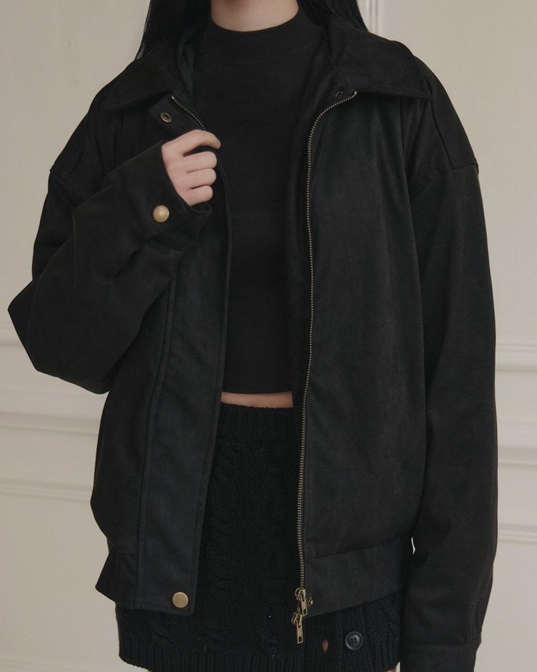 霧感牛皮絨立領夾克外套