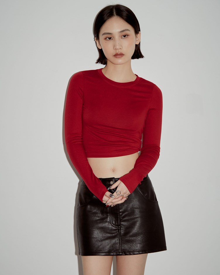 MIT柔彈天絲側打褶圓領上衣