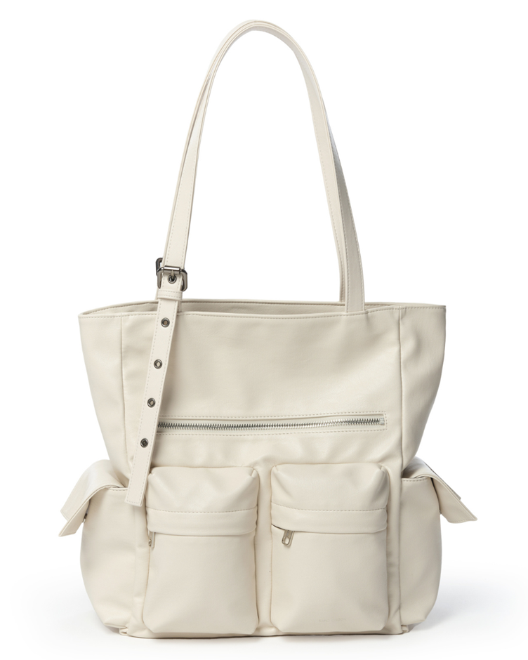 Pocket Shopper Bag L - nappa ivory