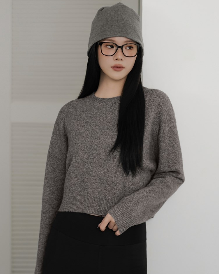 羊毛短版針織長袖上衣