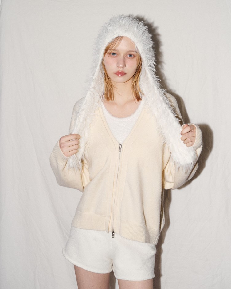 V領雙拉鍊針織外套