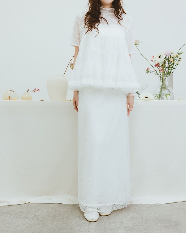 太陽絨花雙紗拼接長裙