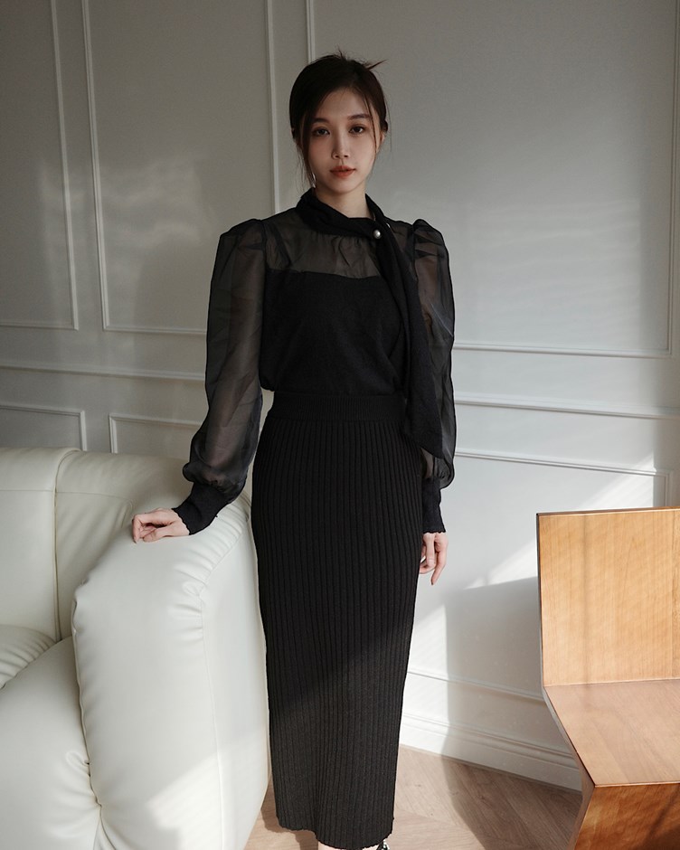 韓國針織坑紋中裙