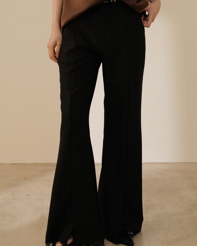 蕾絲開衩微喇叭西裝褲