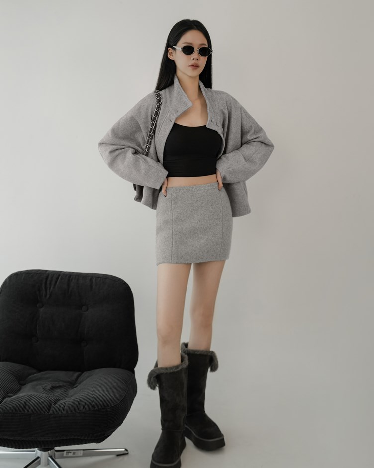 厚絨壓線針織短裙