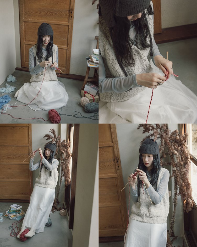 棉花糖V領排釦背心