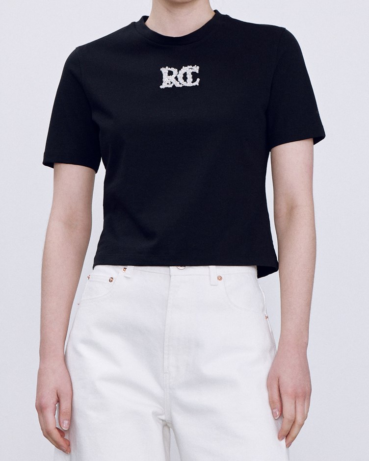 RECTO-LOGO珠飾圓領短袖T恤