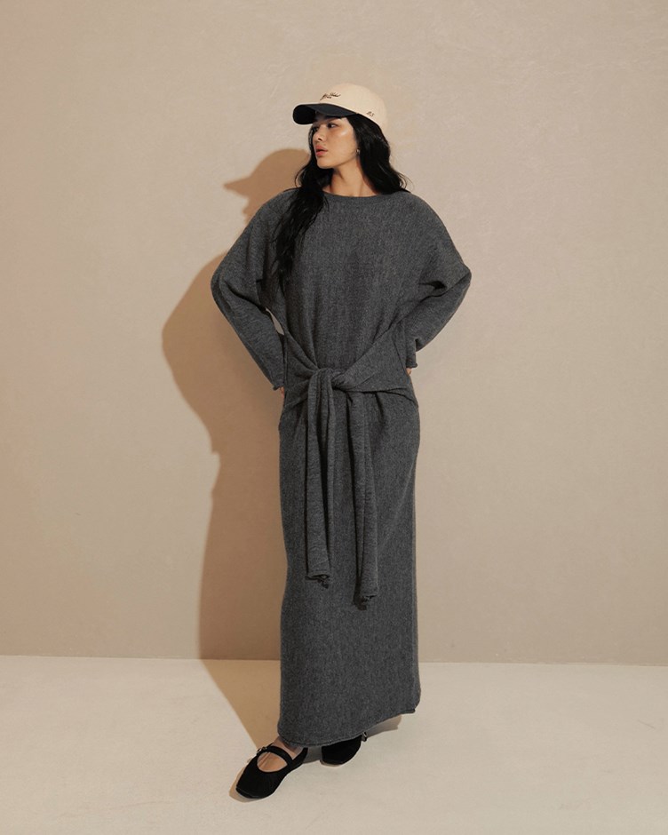 (預購12月中出貨)露肩腰綁帶針織長洋(The Elaru label 聯名款-Ruby)