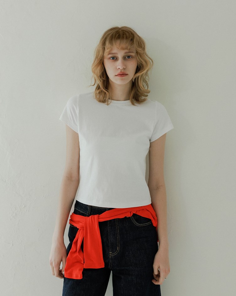 舒適圓領修身水洗棉短袖TEE