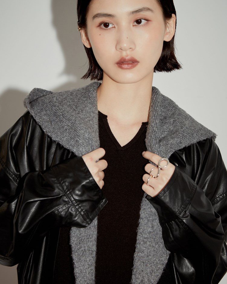 磨毛感針織連帽圍巾