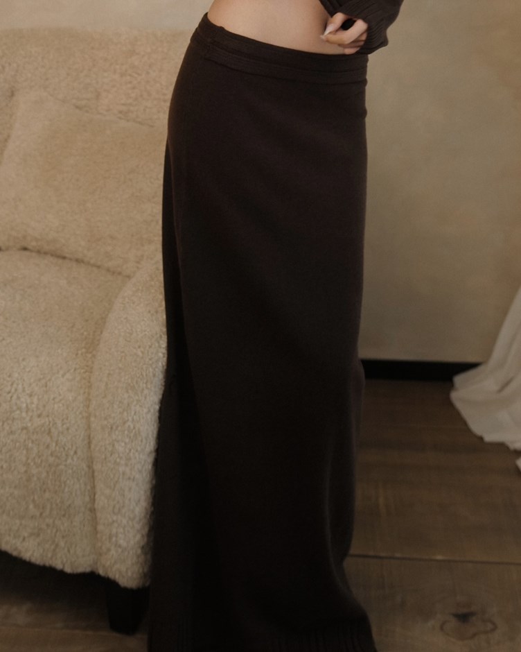 反摺腰頭針織長裙