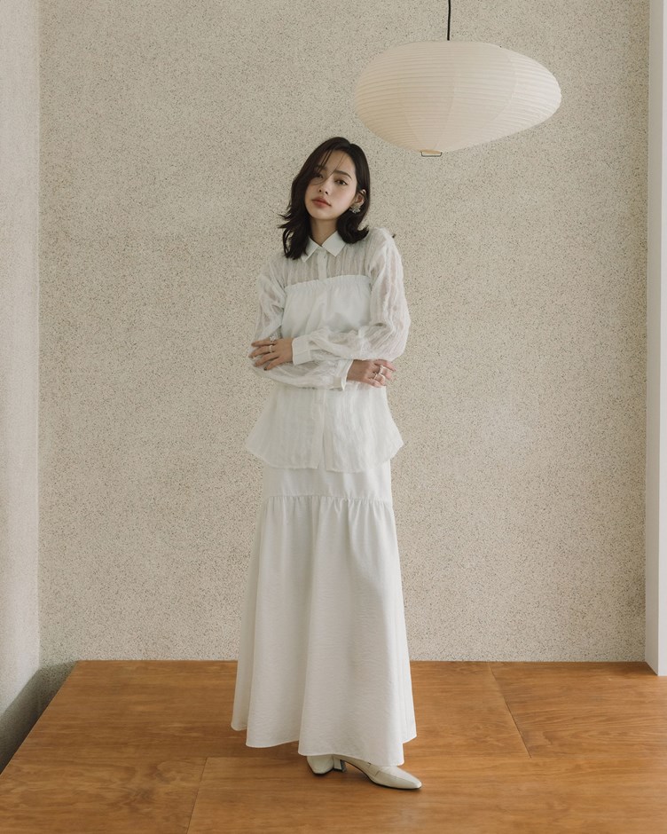 細緻蕾絲縐褶感襯衫