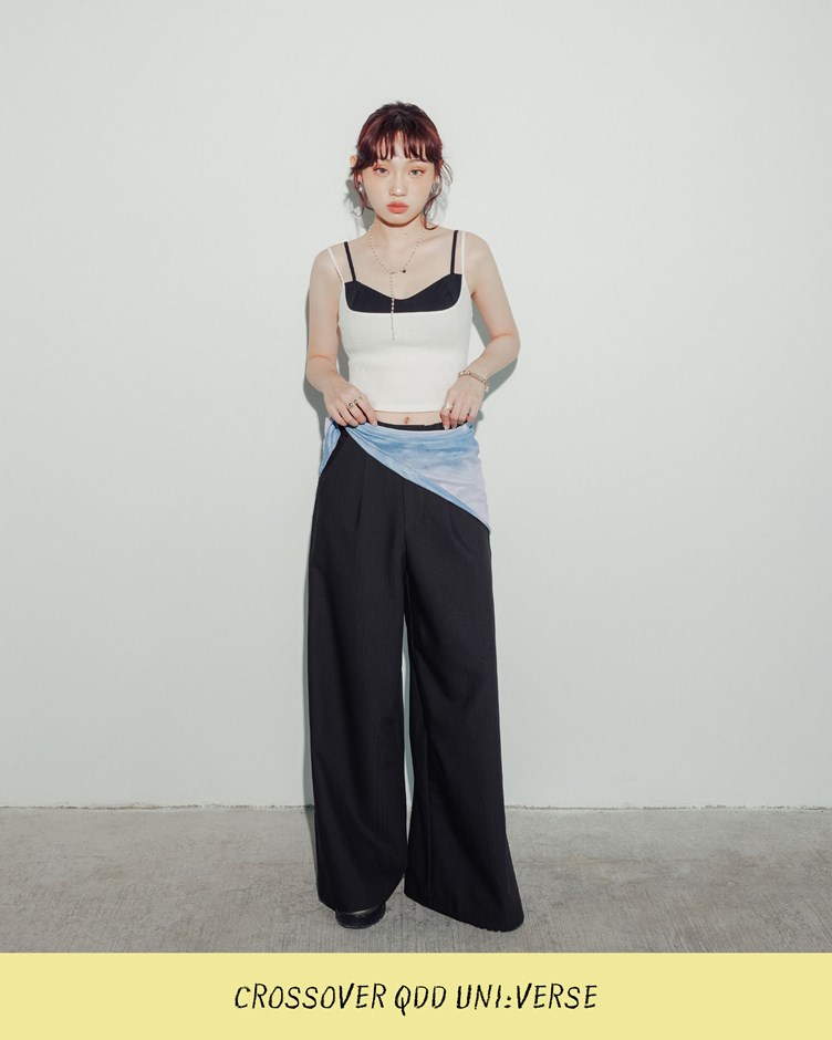 QDD-設計感假兩件細肩BRA TOP