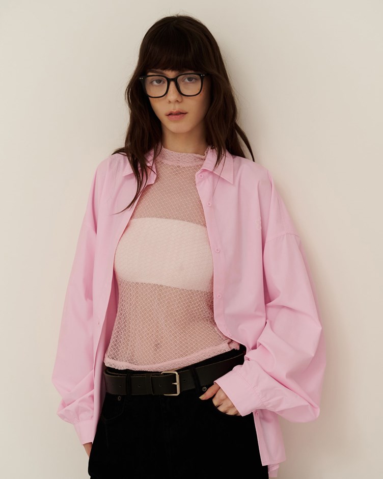 雙花朵植絨感抗皺寬鬆襯衫