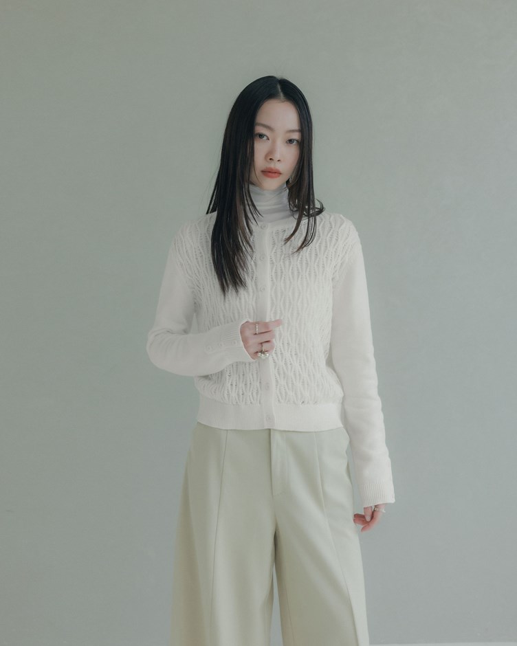 日系簍空波浪織紋長袖外套