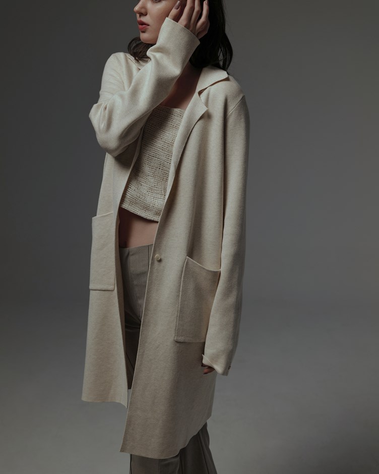 柔韻人造絲針織風衣罩衫