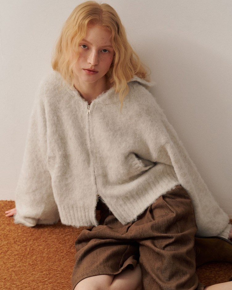 暖絨磨毛感連帽針織外套