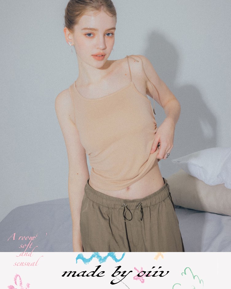 oiiv-不對稱綁帶抽縐背心
