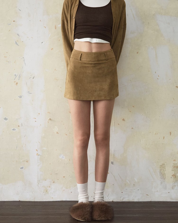 寬腰節微彈麂皮短裙