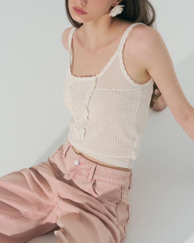 紋理感針織花邊背心