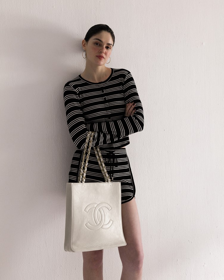 人造絲｜法式黑白條紋套裝