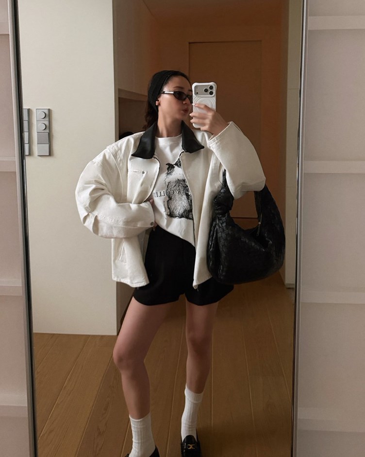 挺斜紋拚色拉鍊外套(ME.)