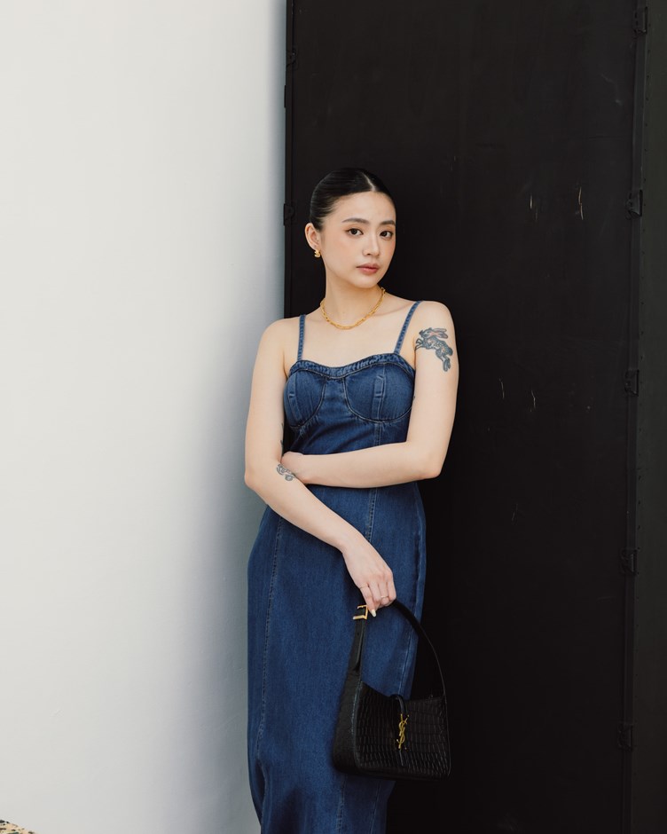 挺版壓線牛仔Bra長洋