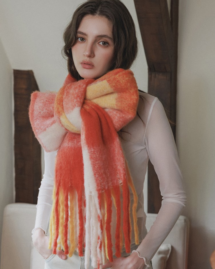 質感刷毛格紋流蘇圍巾