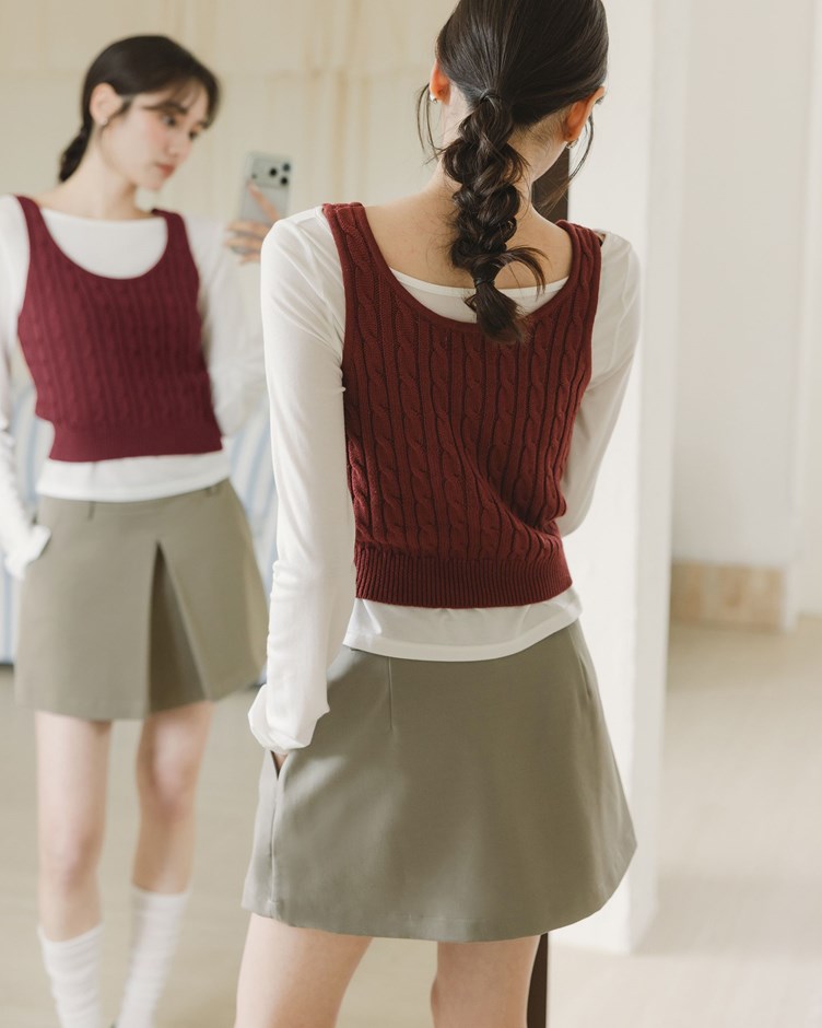 簡約圓領麻花針織背心