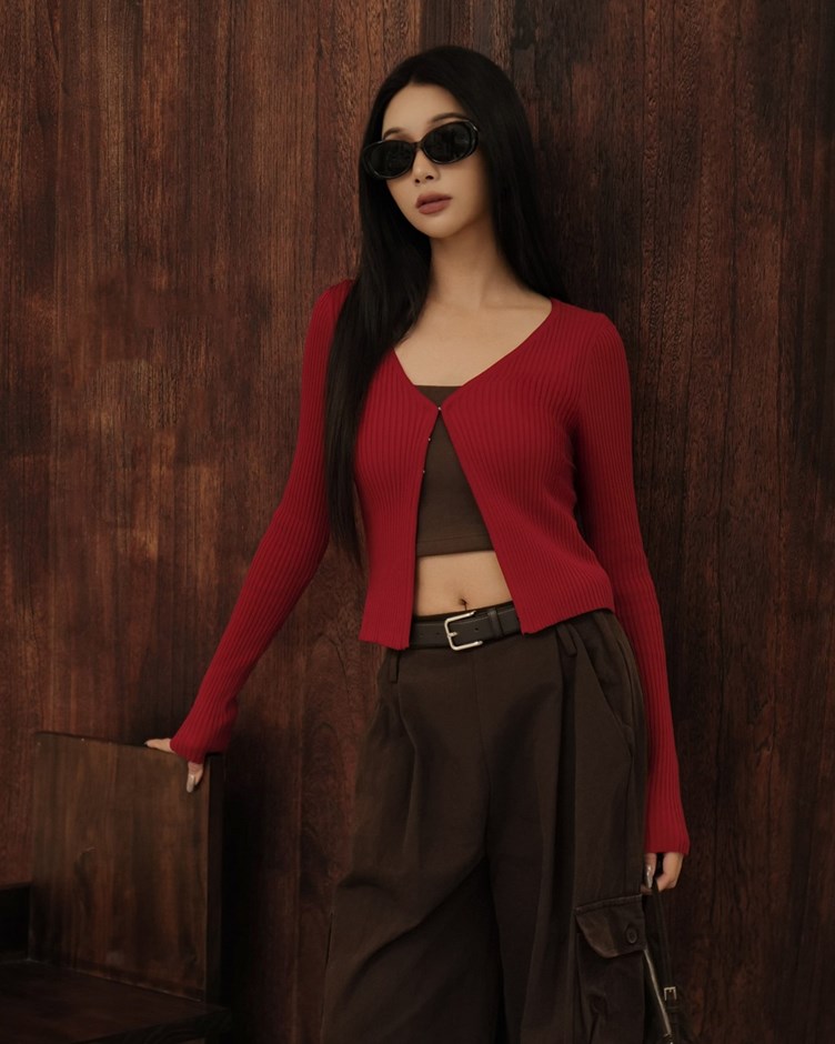 V領鉤釦針織開衫