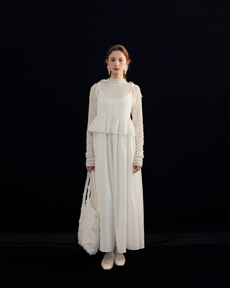 雙層綁帶V領洋裝