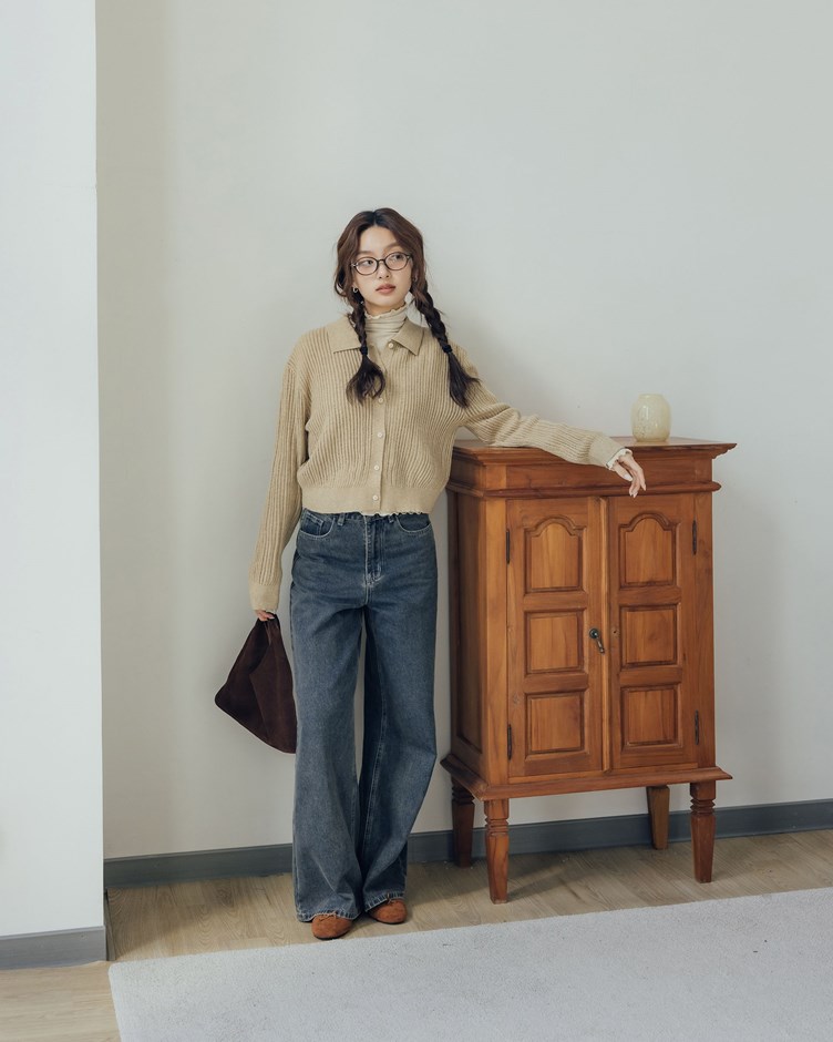 率性洗舊感牛仔寬褲