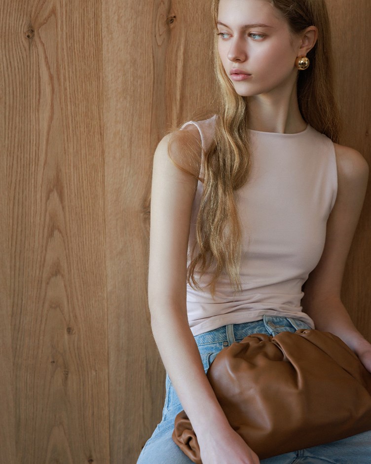 側抓皺修身背心