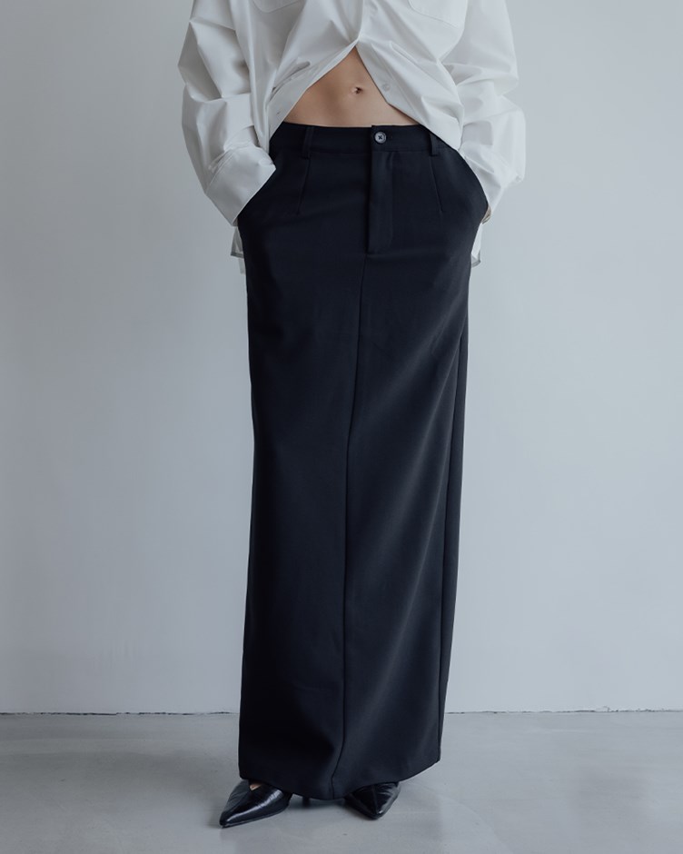 抗皺直筒開岔西裝長裙